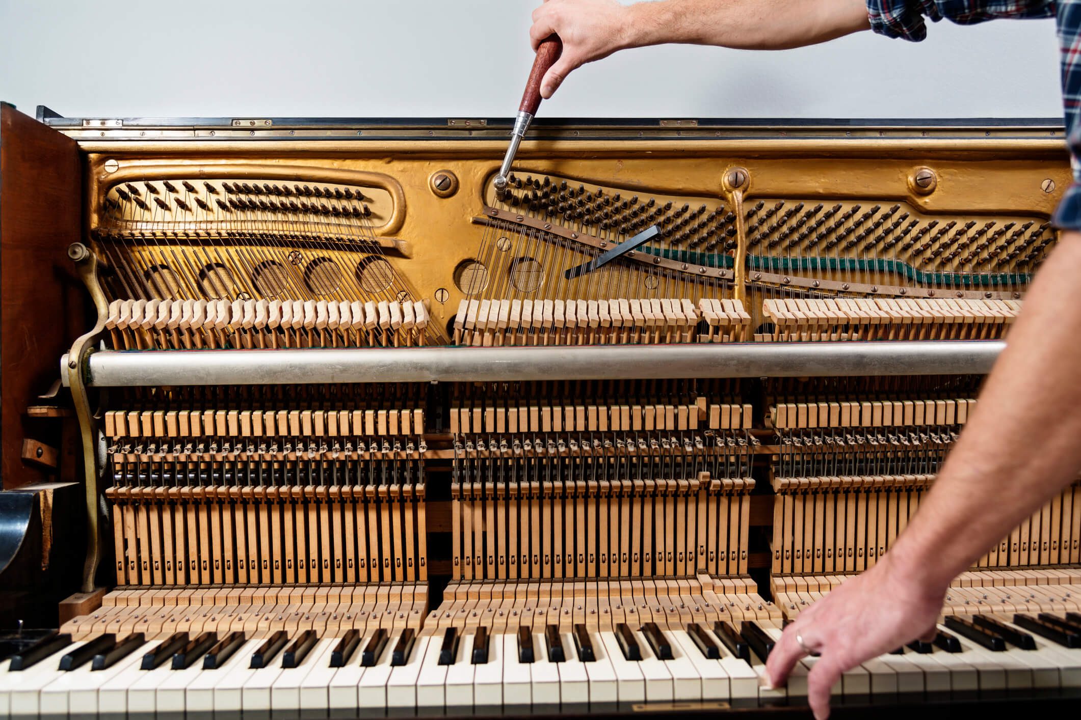 Interior view of upright piano
